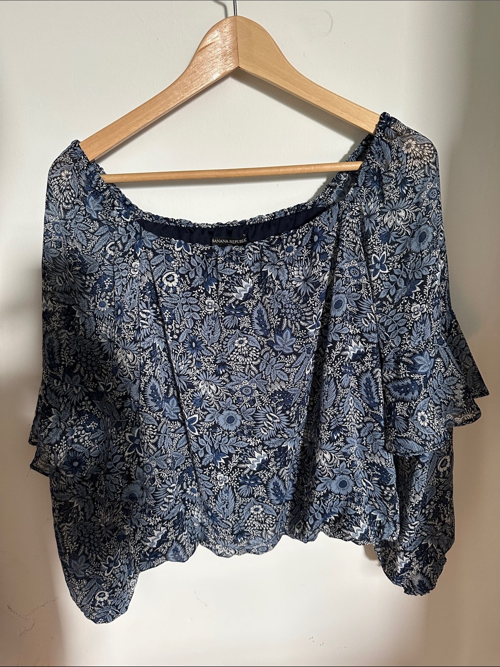 Banana Republic Navy Blue Floral Off-Shoulder Tunic